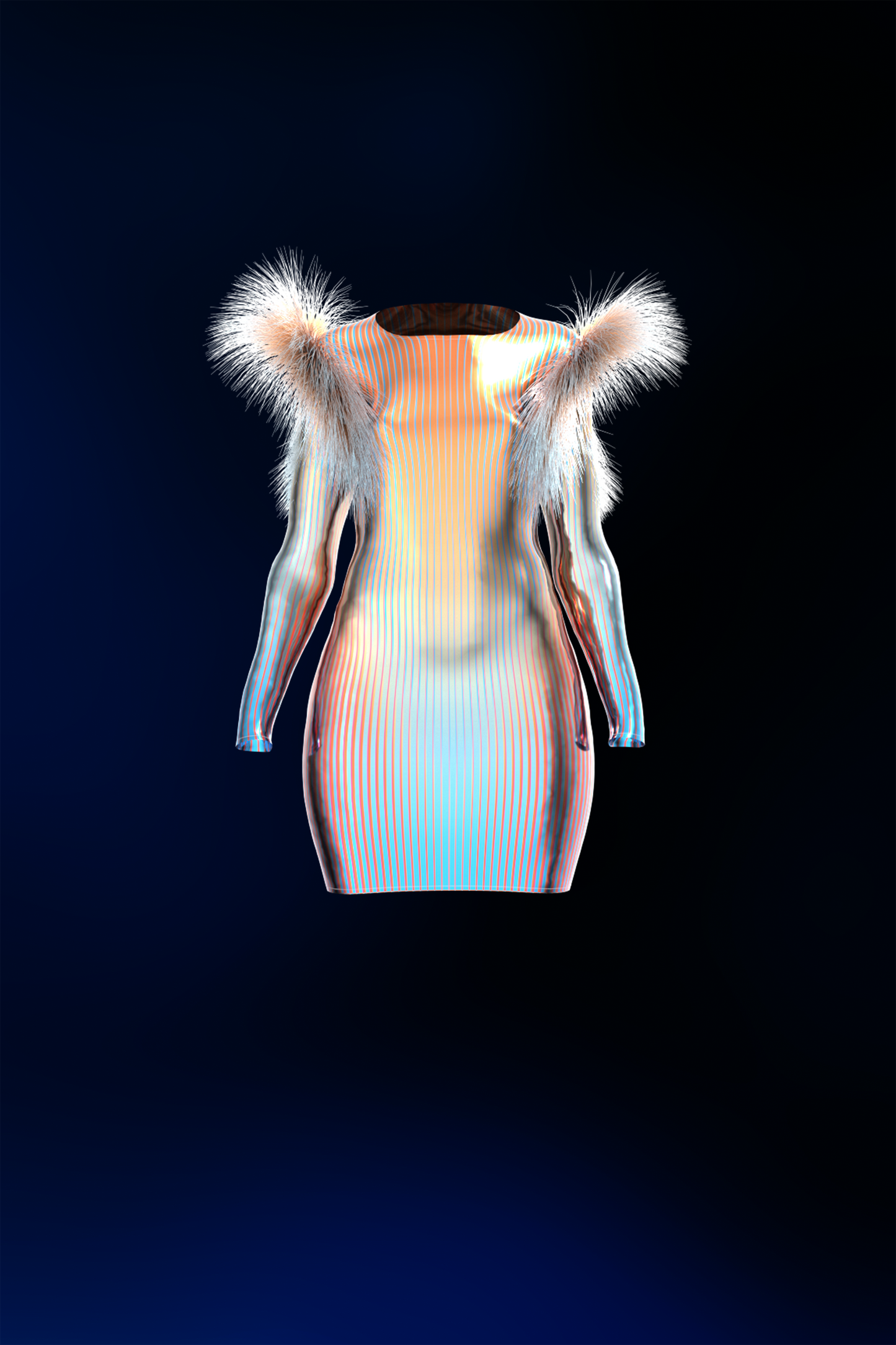 Cannon Metallic Dress With Fur Wing